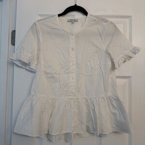 Madewell White Button-Up Ruffle Blouse